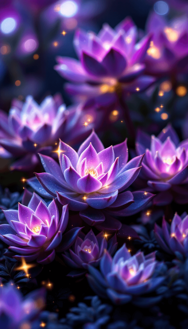 AI generated: A ultra-high definition, hyper detailed image of a mesmerizing garden of bioluminescent succulents, ...
