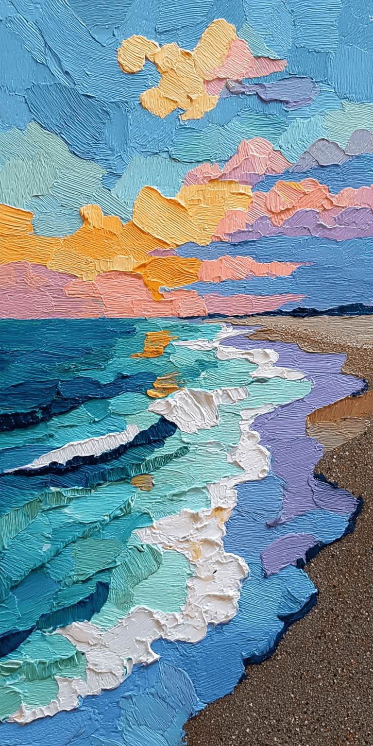AI generated: palette knife technique used in the style of van Gogh, emphasizing the texture and layers, sunset ov...