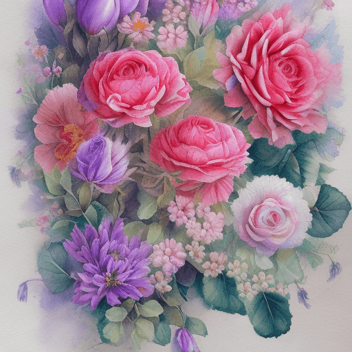 AI generated: beautiful detailed hand painted watercolor flowers patern--tile