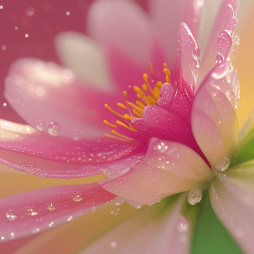 AI generated: High resolution "A vivid close-up of a blooming flower in the morning light, with dew drops glisteni...