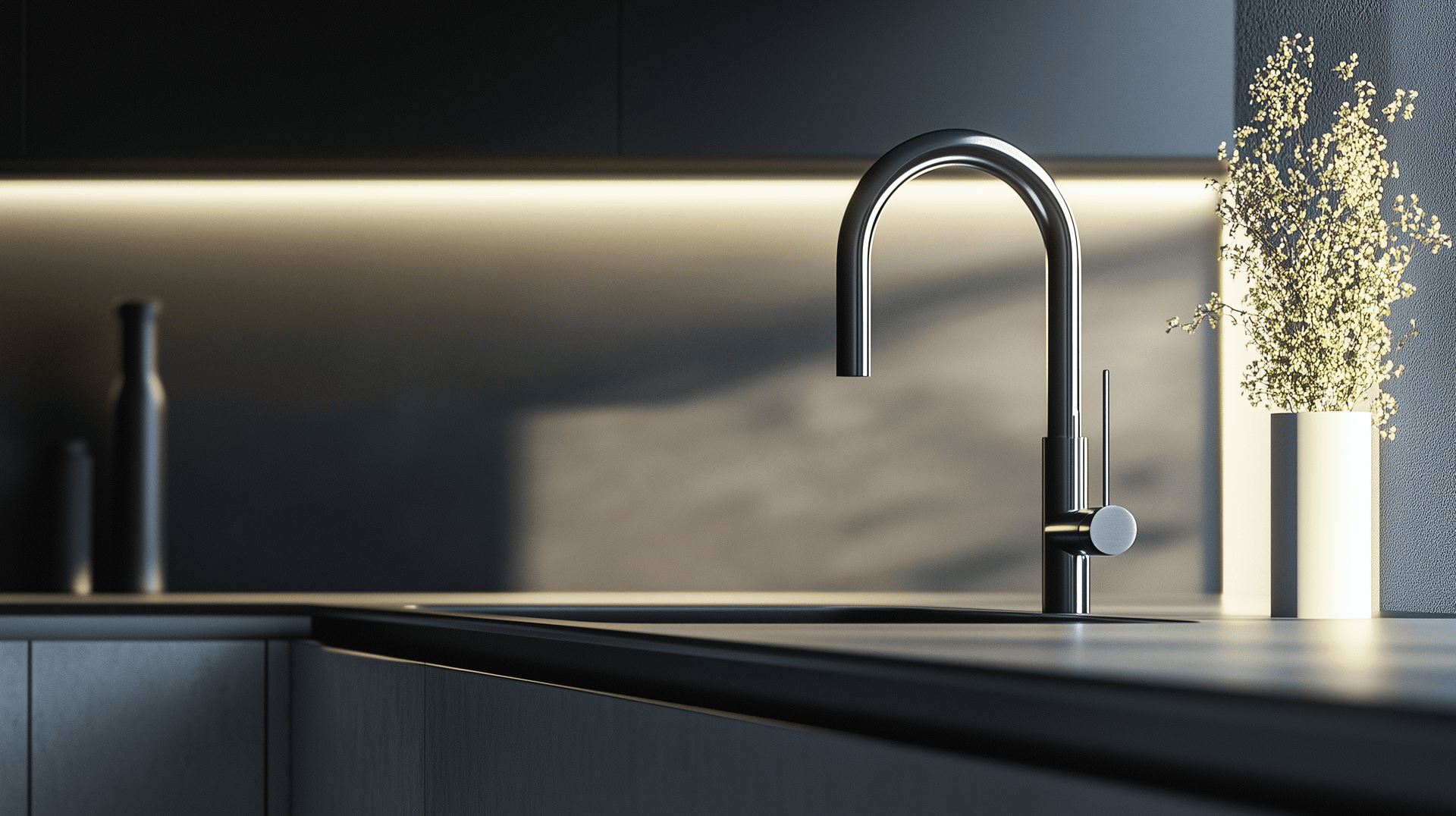 AI generated: high-resolution image, modern kitchen corner focusing on minimalist design and texture detail, close...