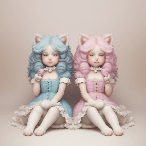 AI generated: two fluffy kittens sitting next to each other, a pastel, by Christen Kobke, featured on pinterest, r...