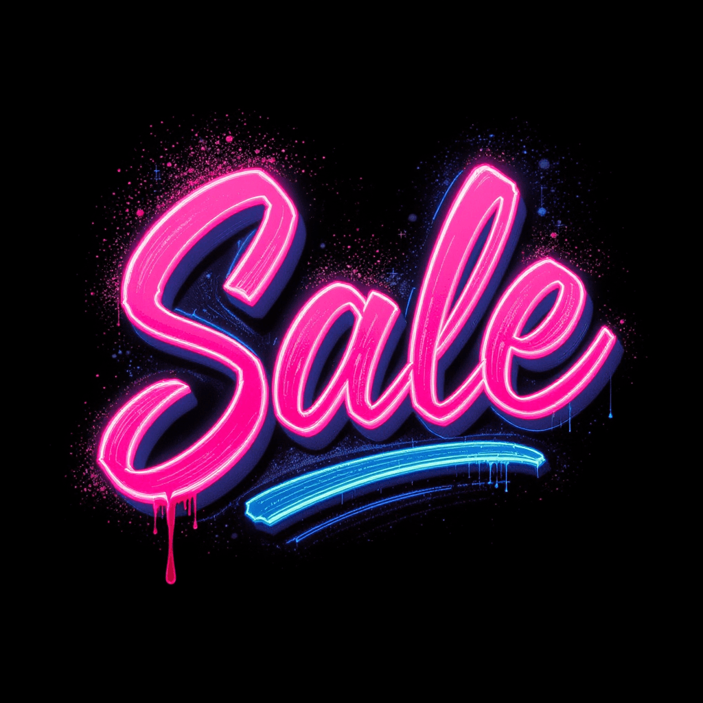 AI generated: create lettering "Sale", hot pink, blue color gradient, soild black backdrop --ar 9:16 --raw