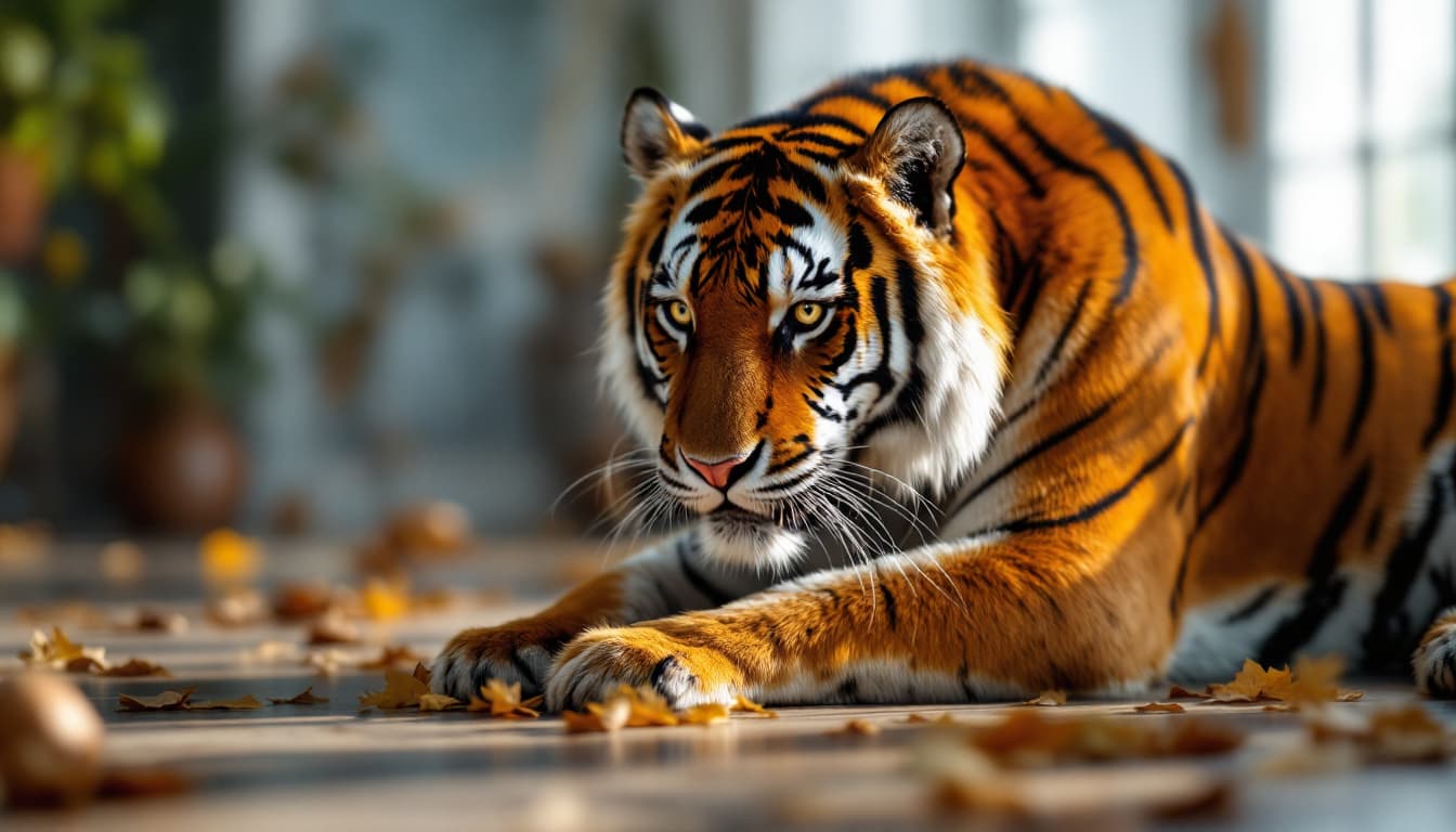AI generated: High resolution photography interior design, with a tiger