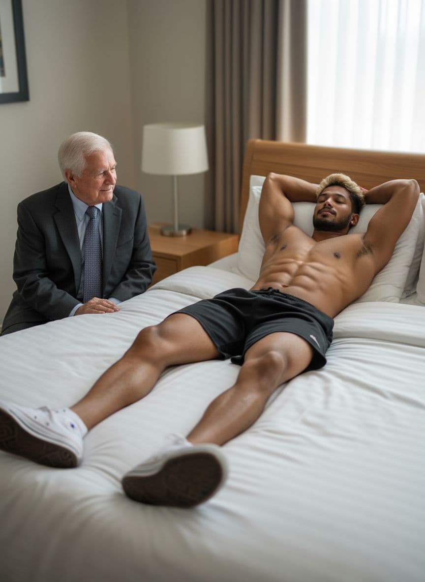 AI generated: use the given high-resolution photo, full body portrait,    muscular male with dark blonde hair, con...