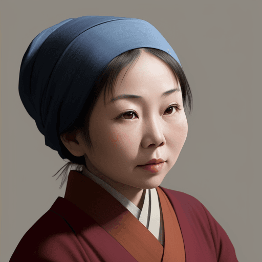 AI generated: asian woman with a round head wrapped in a bow