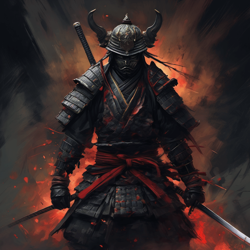 AI generated:  unstoppable demonic samurai in full battle gear, badass, no face, brutal composition, digital paint...