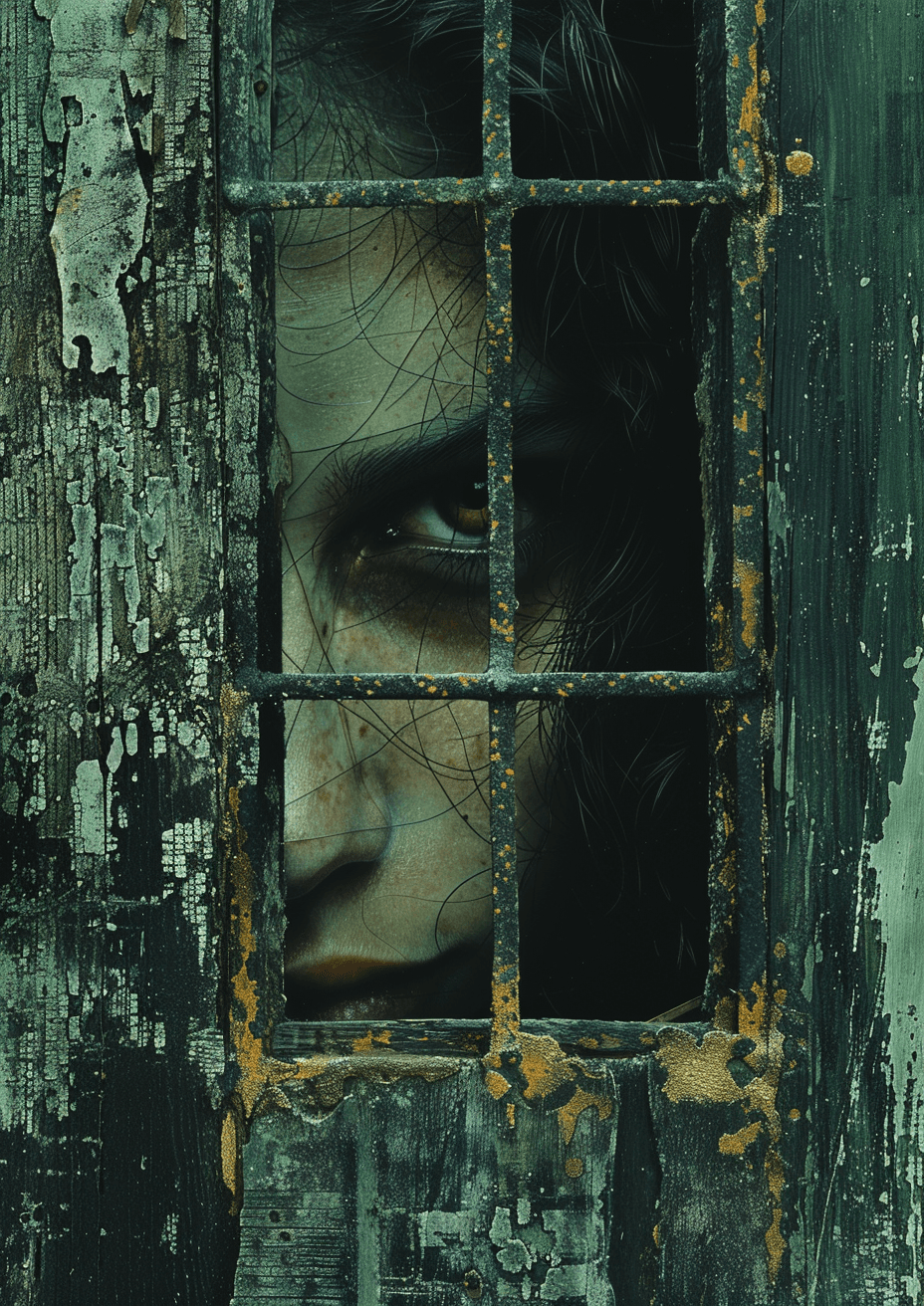 AI generated: album cover for tsgxii with man behind a window, etching/engraving, barroco, clockpunk, lithograph, ...