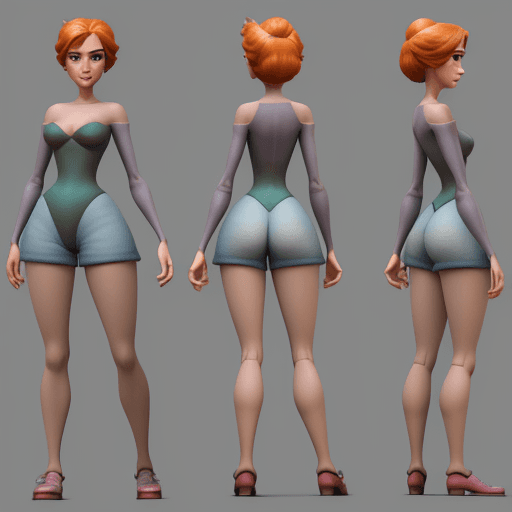 AI generated: Disney/Pixar style female 3D reference sheet 