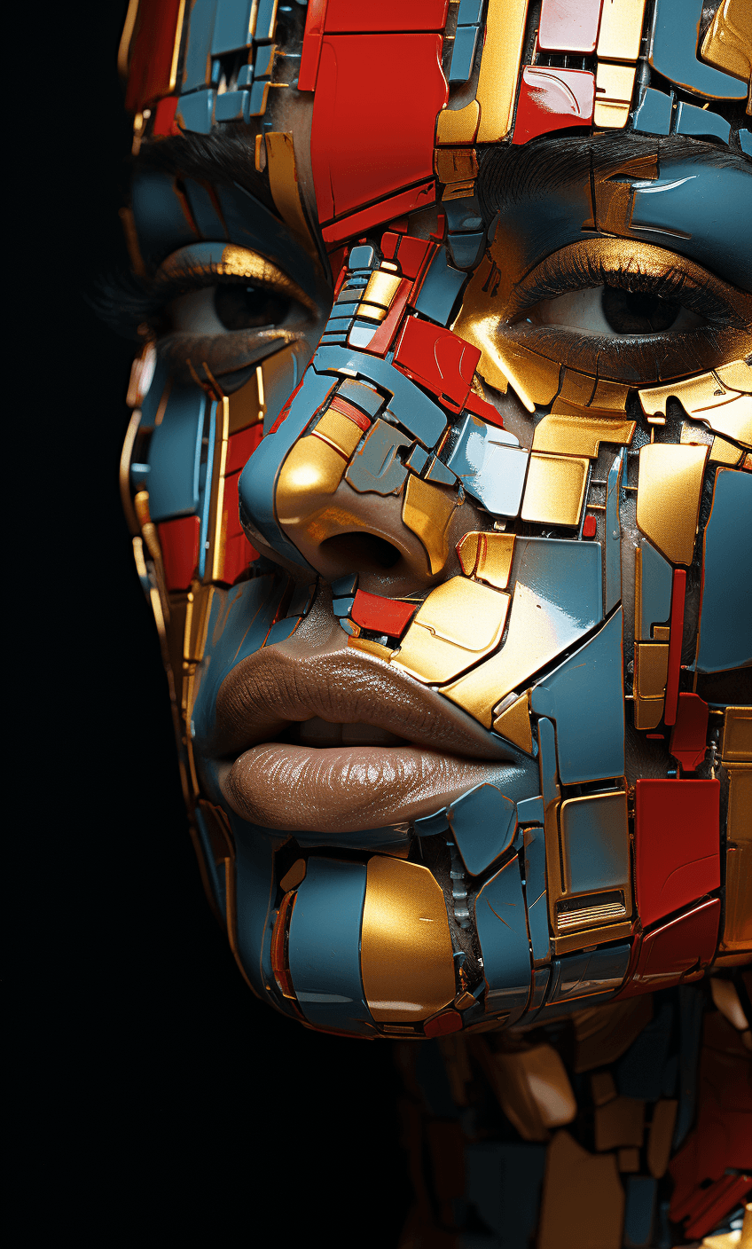 AI generated: robot & men 2 beta 1 3 3 0, in the style of illusory wallpaper portraits, colorful realism, modular,...