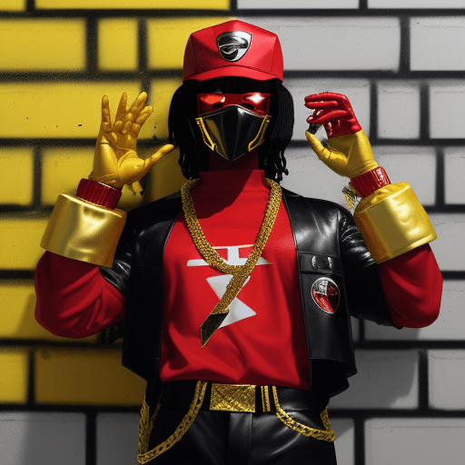 AI generated: A BLACKMAN in a red power ranger type mask, with a yellow z on the mask,with black sunglasses with y...