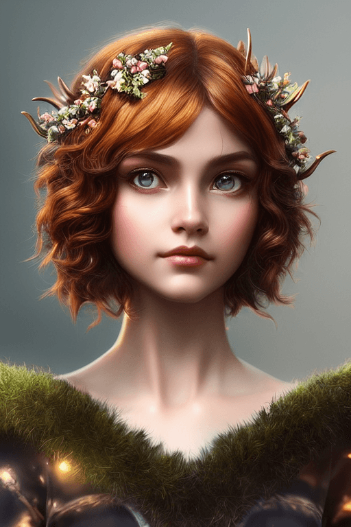 AI generated: The embodiment of nature in the form of a cute faun girl with short curly hair,((full body portrait)...