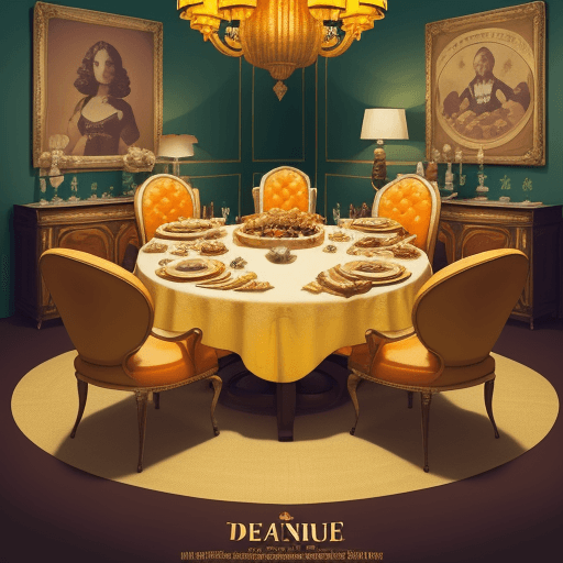 AI generated: Vintage poster for a dinner in portrait orientation. The scene portrays a round table with a pot of ...