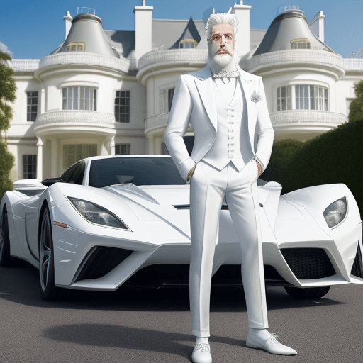 AI generated: A man dressed in a white suit, Holding an Energy Staff, white shoes, white hair, white beard, descri...