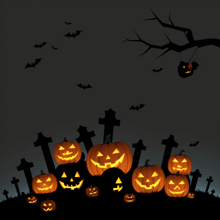AI generated: halloween horrible graveyard scene in flat design