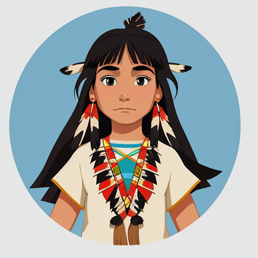 AI generated: 12 year old native american girl, 2d disney cartoon style