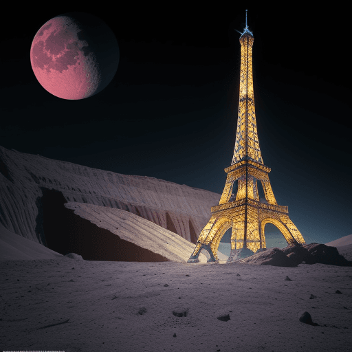 AI generated: The Eiffel tour on the moon, realistic, vibrant colors, intricate details, high-quality artwork