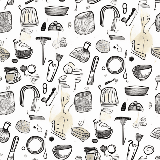 AI generated: Abstract kitchen pattern. Hand drawn doodle  food and utensilies. kitchen illustration concept.