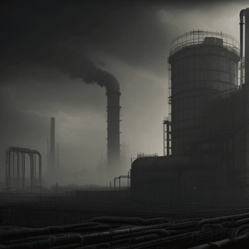 AI generated: a huge industrial factory, massive machines, pipes, scaffolding, heavy machinery, a giant mechanical...