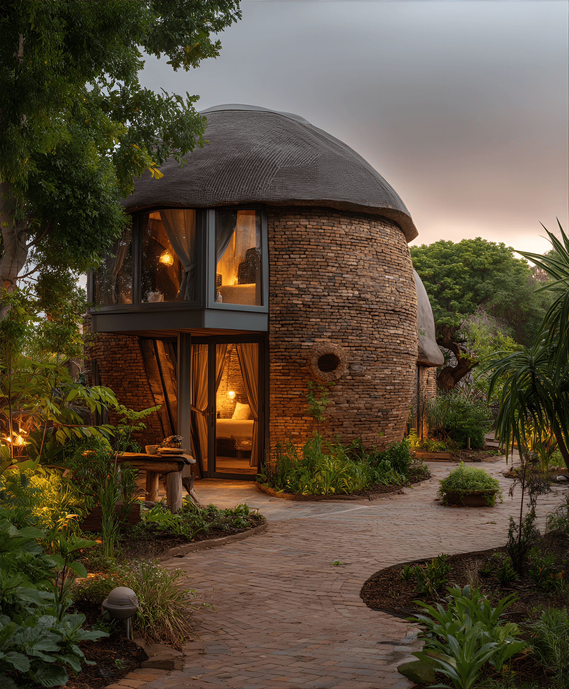AI generated: Innovative redesign of a South African Rondavel, using sustainable and local materials, design philo...