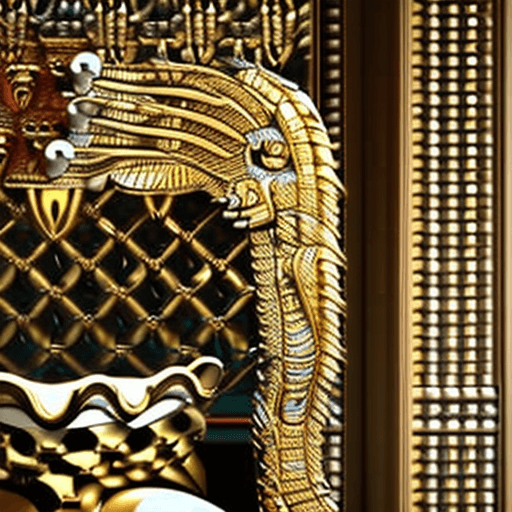 AI generated: A very beautiful queen sitting on a black throne made of gold, with a serpent-dragon like elements a...