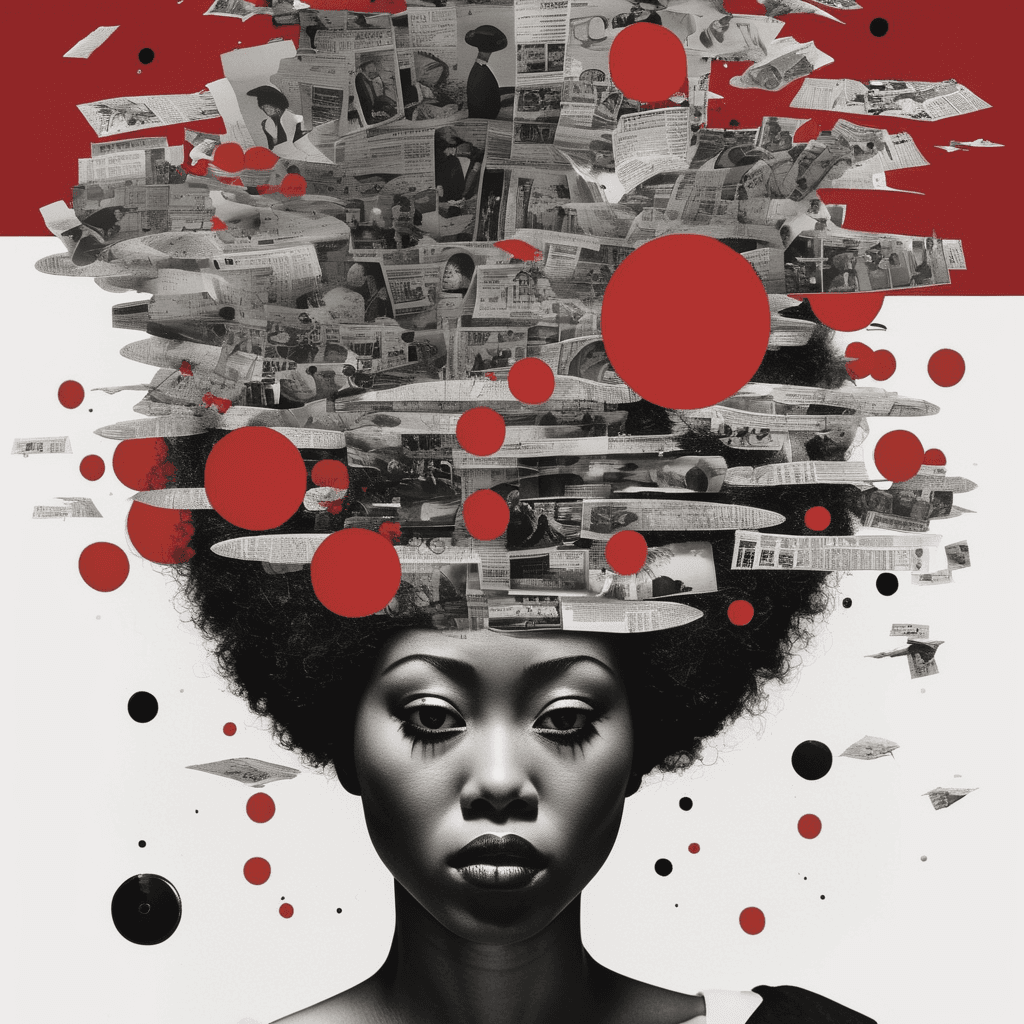 AI generated: surreal collage art crafted from vintage Afro Japanese magazines poster ,drop falling art compositio...