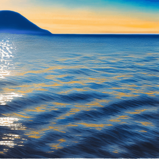 AI generated: Generate a serene and mesmerizing image of a calm and deep blue sea. Envision a vast expanse of clea...