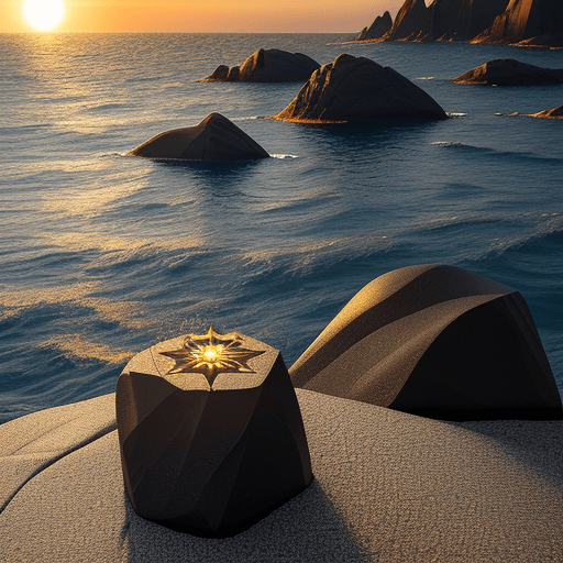 AI generated: high black granite rocks, with sharp peaks on the rocks, their granite texture is clearly visible, t...