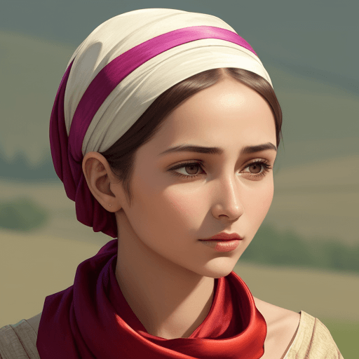 AI generated: a woman with a silk scarf on her head tied in peasant style