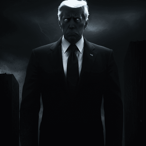 AI generated: A shocking book cover that shows a tense presidential candidate under a single spotlight, surrounded...
