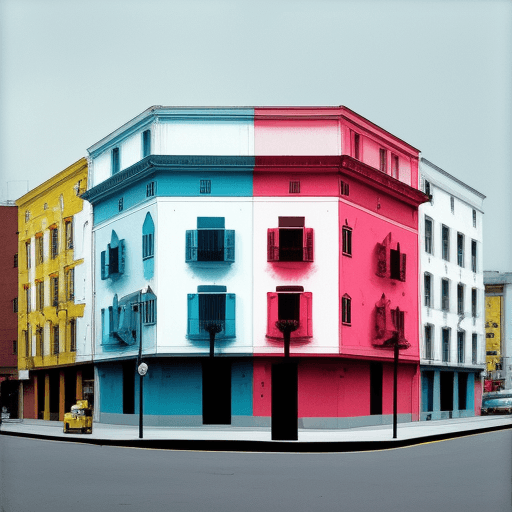 AI generated: fachada, casa, dois pisos, pintura andy warhol