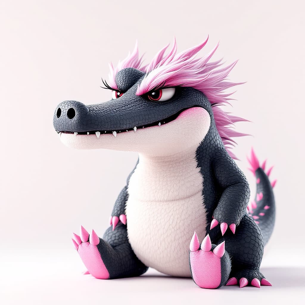 AI generated: whimsical portrait of Pixar style,bryce 3D,side-view,anthropomorphic design, fierce style,black croc...
