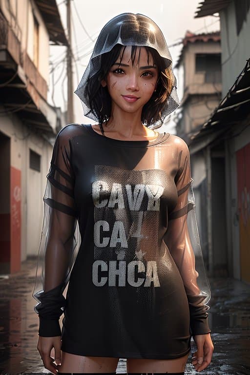 AI generated: a sexy c4ndice with a (long tshirt:1.3), (wet tshirt:1.3), (transparent tshirt:1.21), smiling, (fave...