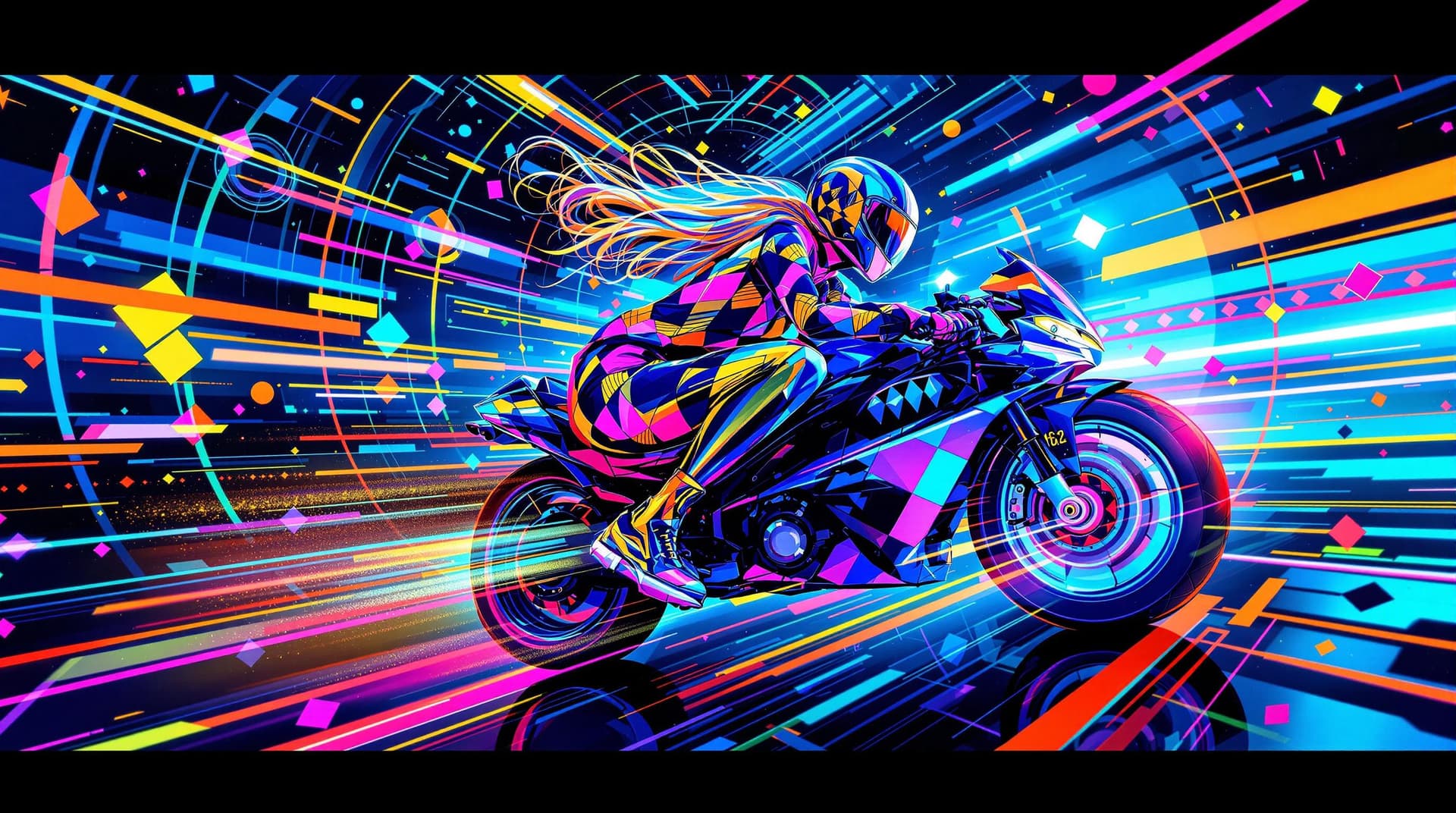 AI generated:  Image is a vibrant abstract digital artwork characterized by swirling, interconnected lines and cir...