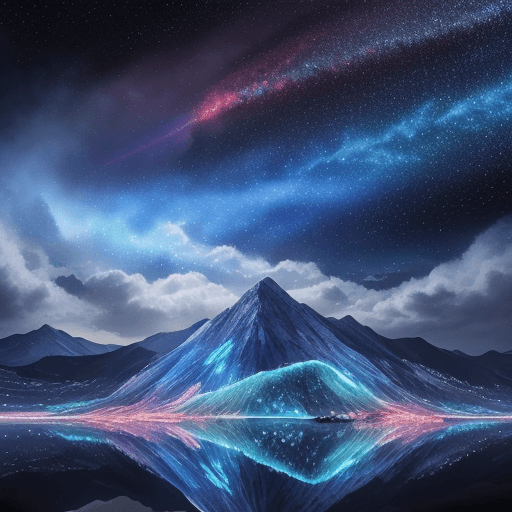 AI generated: Beautiful prismatic-plasma lake blue crystal, mounteins epic, digital painting,  extreme detail, 4k,...