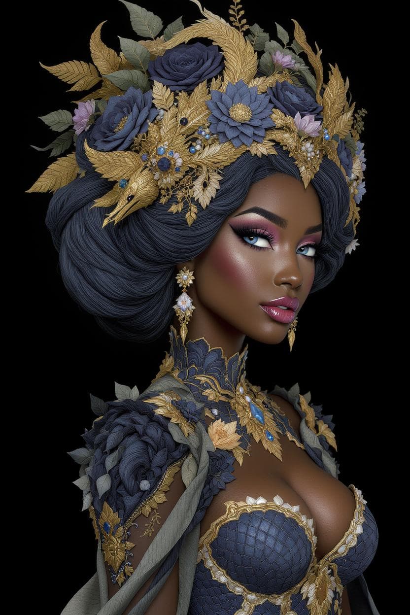 AI generated: An elusive fae with emerald eyes and gleaming lavender scales detailed with enchanting moon-shaped p...