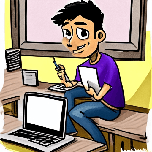 AI generated: A software engineer saying Heres Johnny! while writing code on a laptop. Cartoon