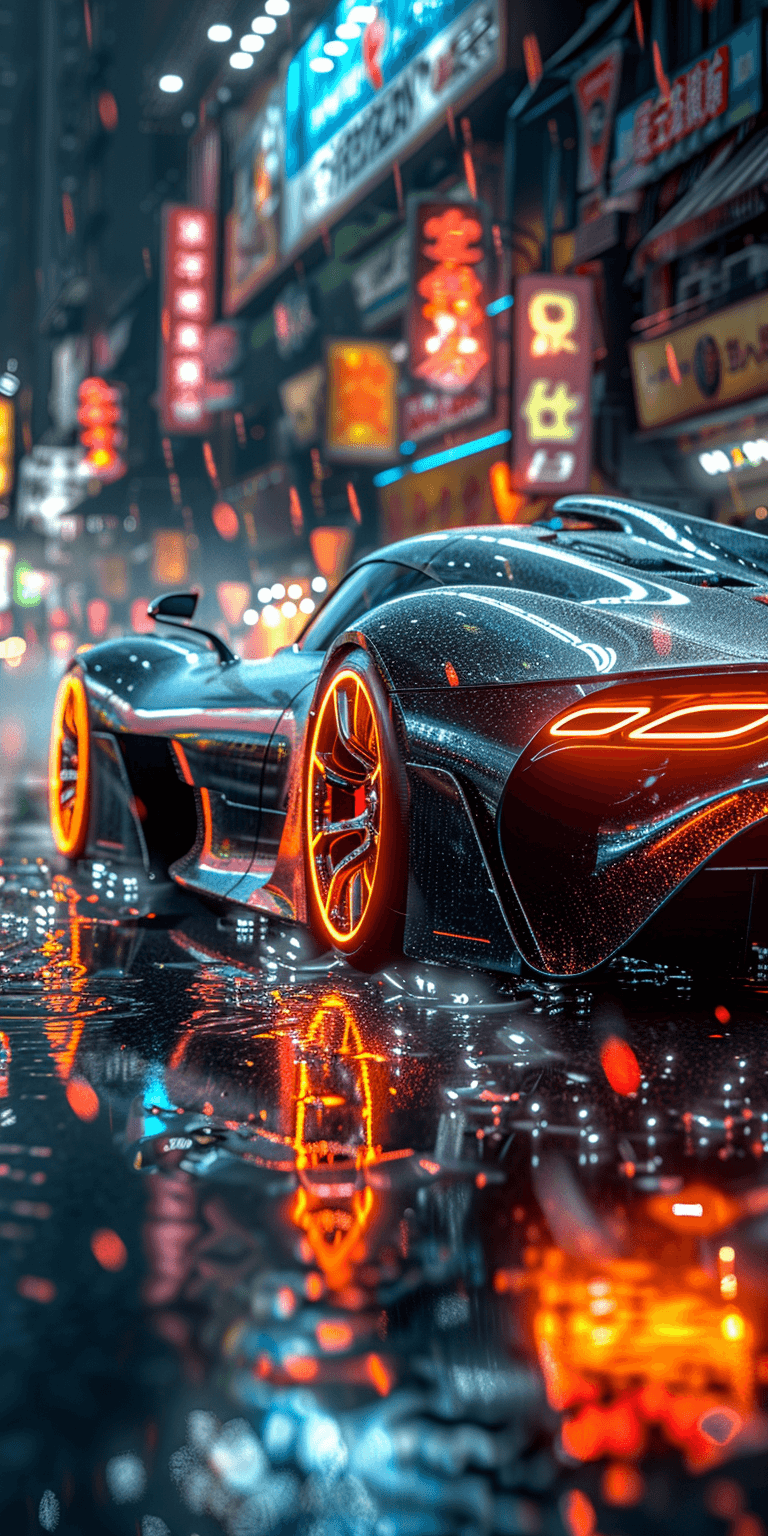 AI generated: A hyper-realistic close-up of the side view of a futuristic sports car with glowing wheels and light...