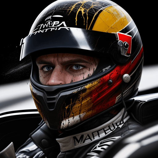 AI generated: digital wallpaper portrait of a formula 1 driver, next to his mercedes car, according to his helmet,...