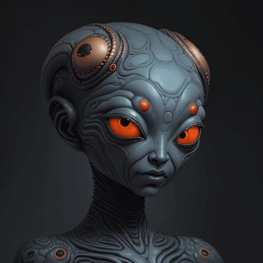AI generated: 2d art of alien, in the style of textured illustrations, dark gray and bronze, online sculpture, nao...