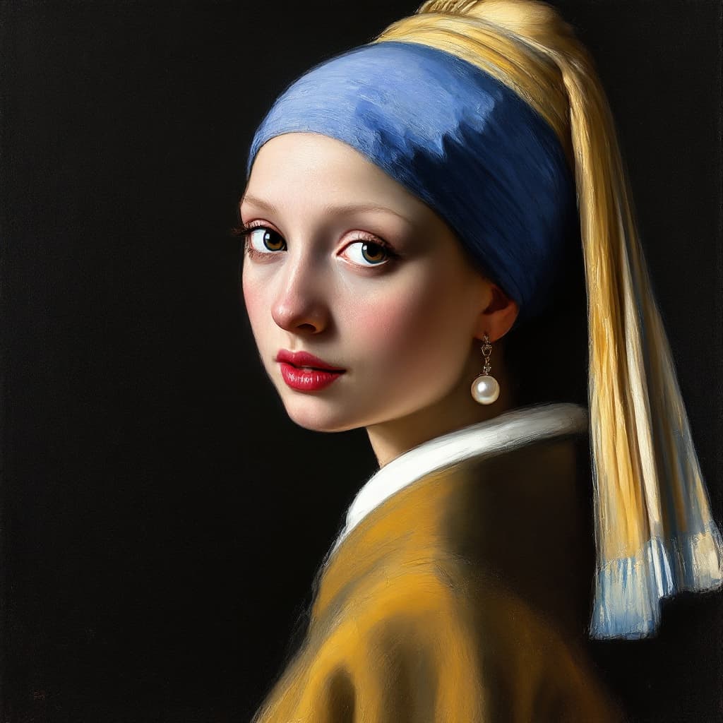 AI generated: a painting of a Girl with a Pearl Earring , inspired by Dutch Golden Age painting