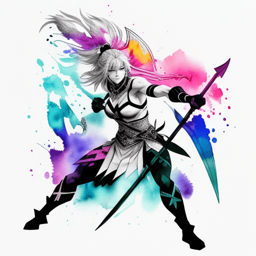 AI generated: high quality, logo style, Watercolor, powerful colorful warriors spear, monochrome background, by yu...