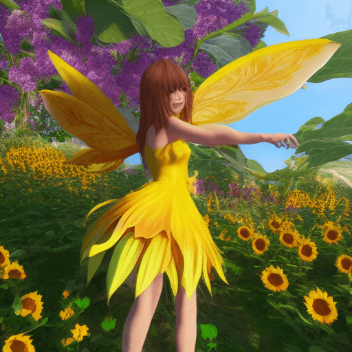 AI generated: A cute sunflower fairy with wings, anime, 3d, 8k, high quality, unreal engine 5, fullbody 