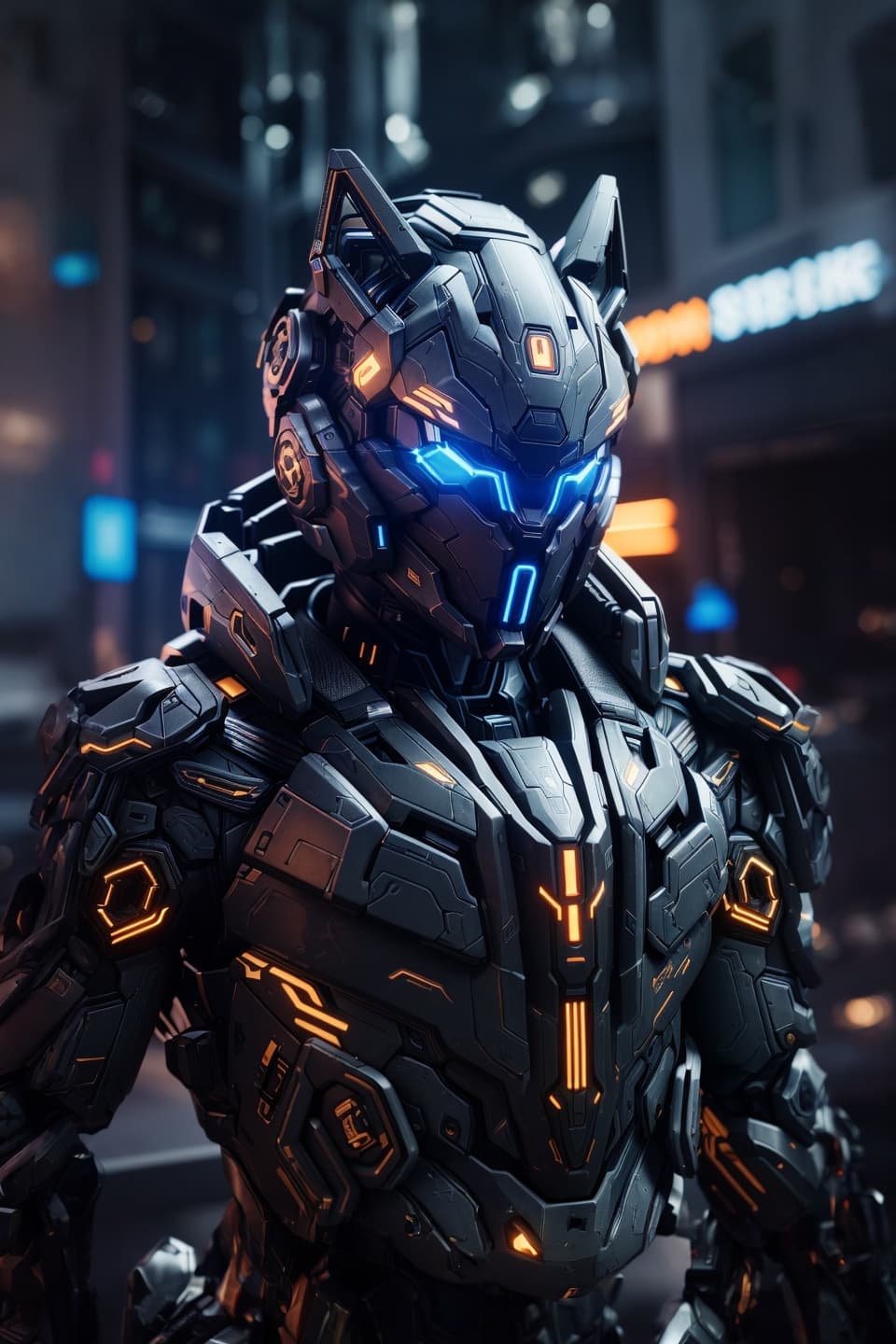 AI generated: dreamlikeart, 3d render of futuristic military cyborg, cyberpunk, wolf, warframe, stealth, armored, ...