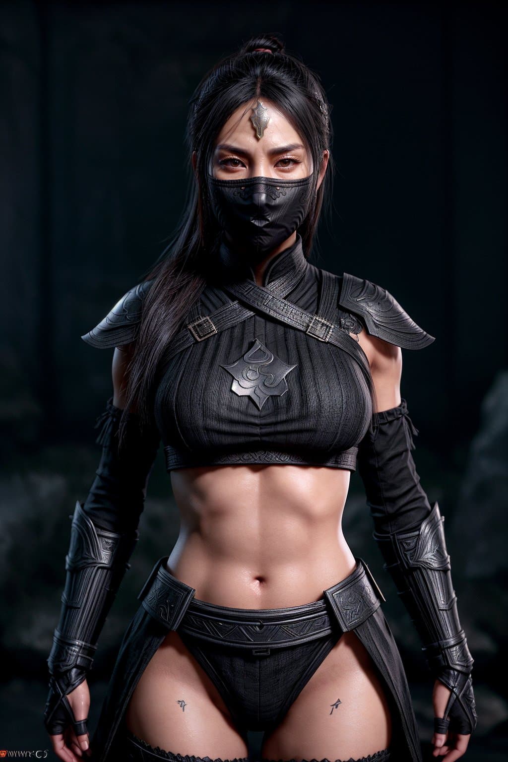 AI generated: a warrior ninja wearing a black mask and a black outfit, a character portrait of Yi Jaegwan, present...