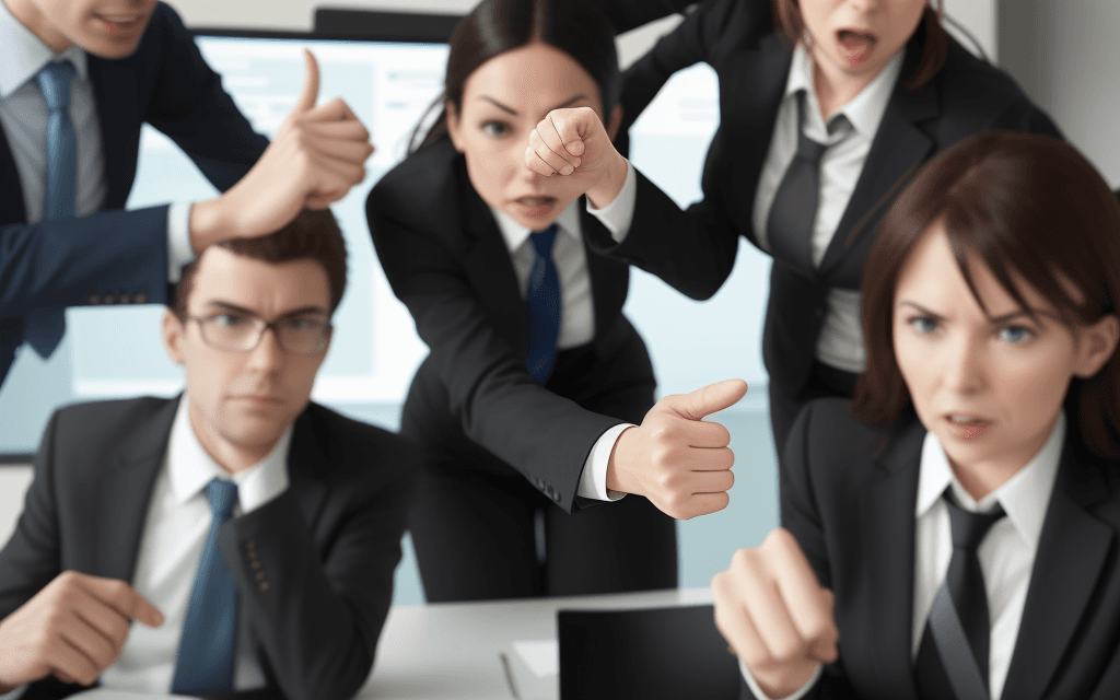 AI generated: Create an image of business executives facing each other in a conference room  pointing their finger...