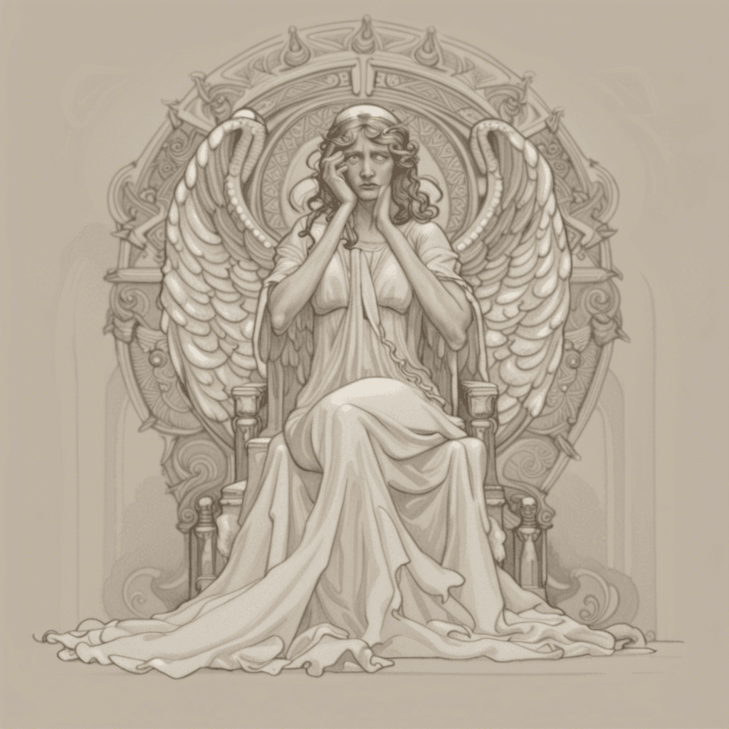 AI generated: weeping angel on a throne, intricate detail, artistic drawing, masterpiece, 19th century art, style:...