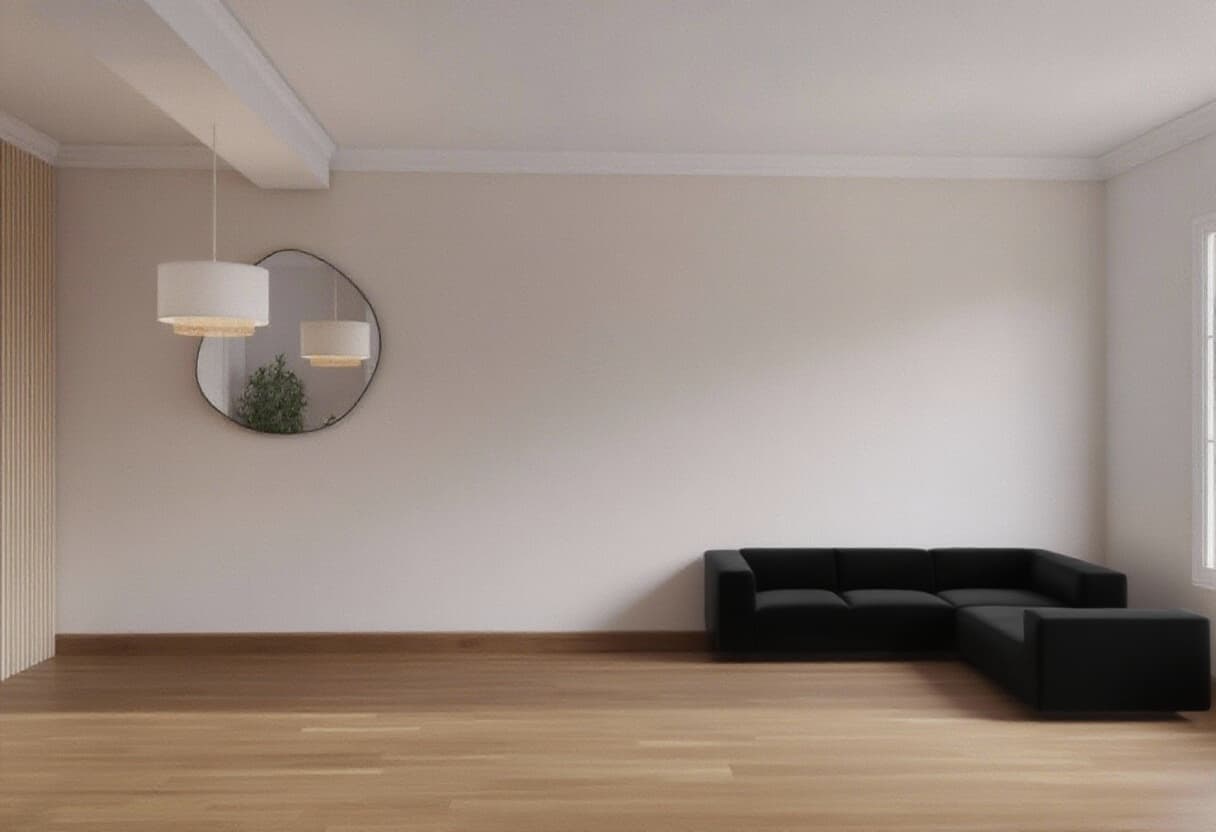AI generated: Add a black sofa on the right side