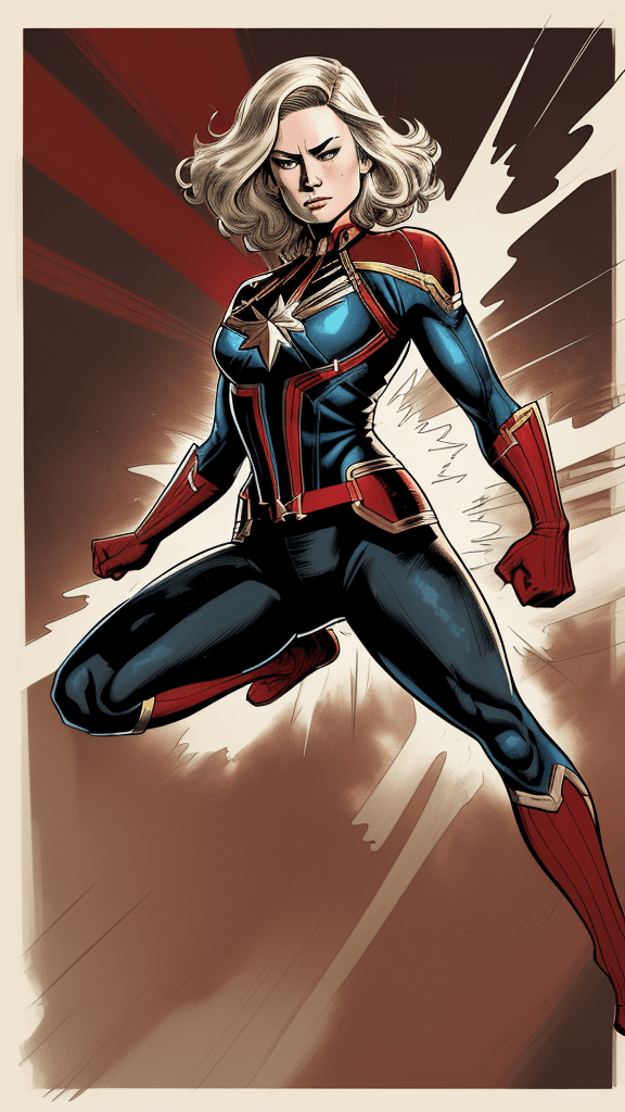 AI generated: a drawing of a Captain Marvel, in the style of adventure pulp, dark white and bronze, mottled, yup'i...