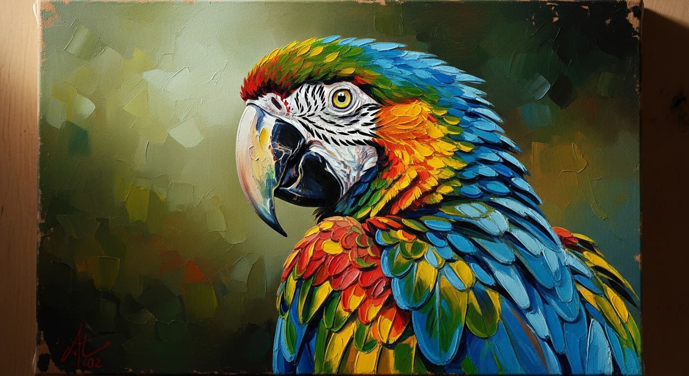 AI generated: Macaw portrait canvas